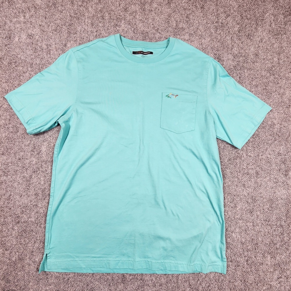 Greg Norman Mens Teal Blue Short Sleeve Pocket T-Shirt Shark Logo Size M